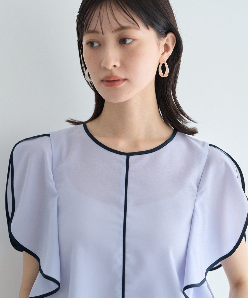YECCA VECCA 配色ラッフルスリーブブラウス 