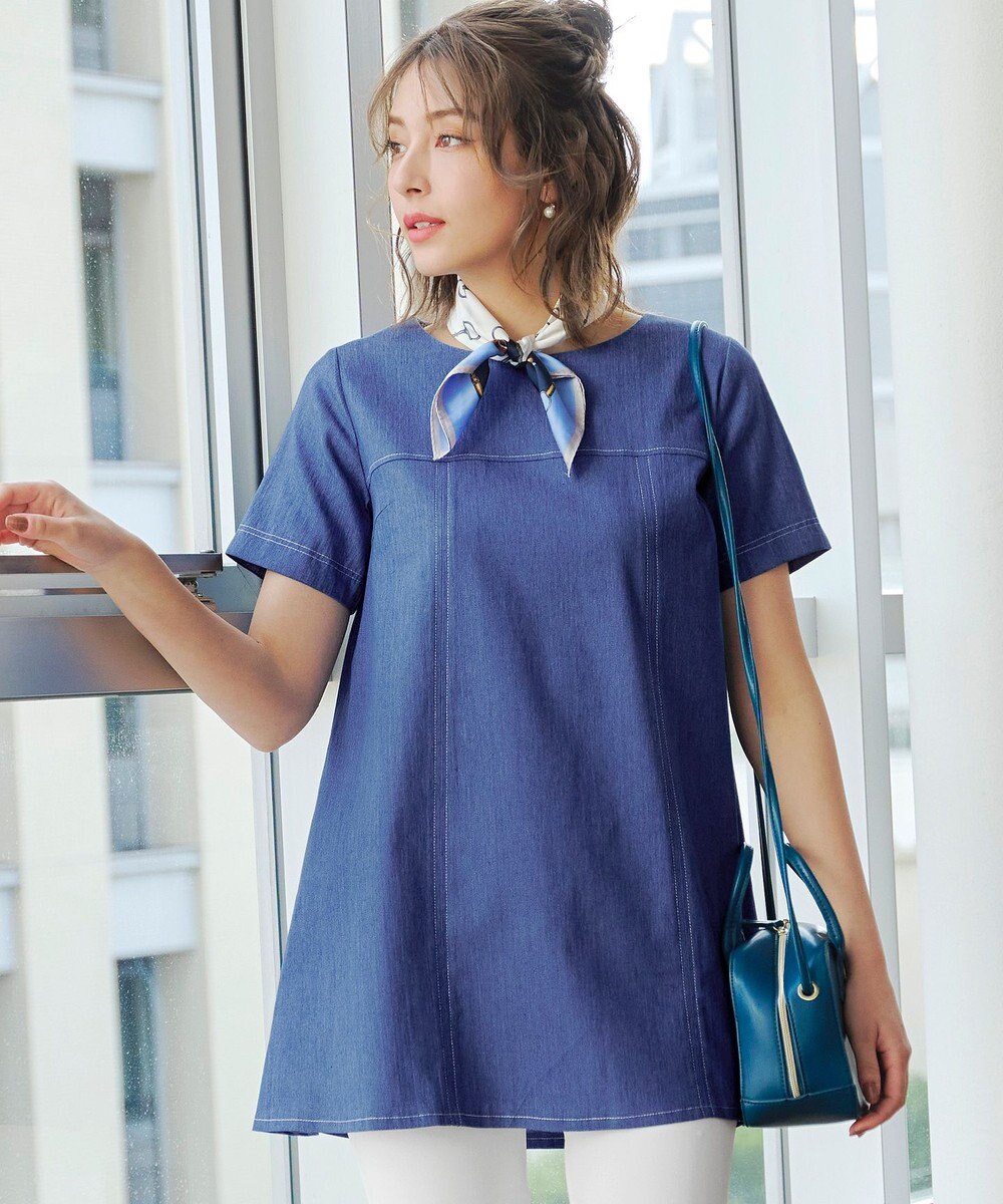 Tiaclasse 【洗える】デニムチュニックブラウス 