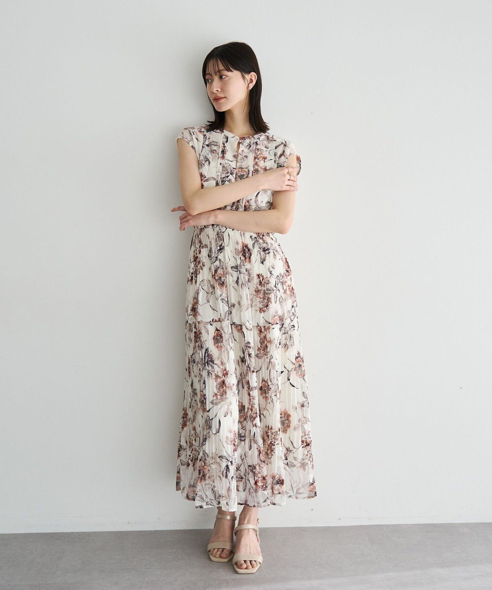YECCA VECCA 【追加生産】フラワー柄シアープリーツワンピース 