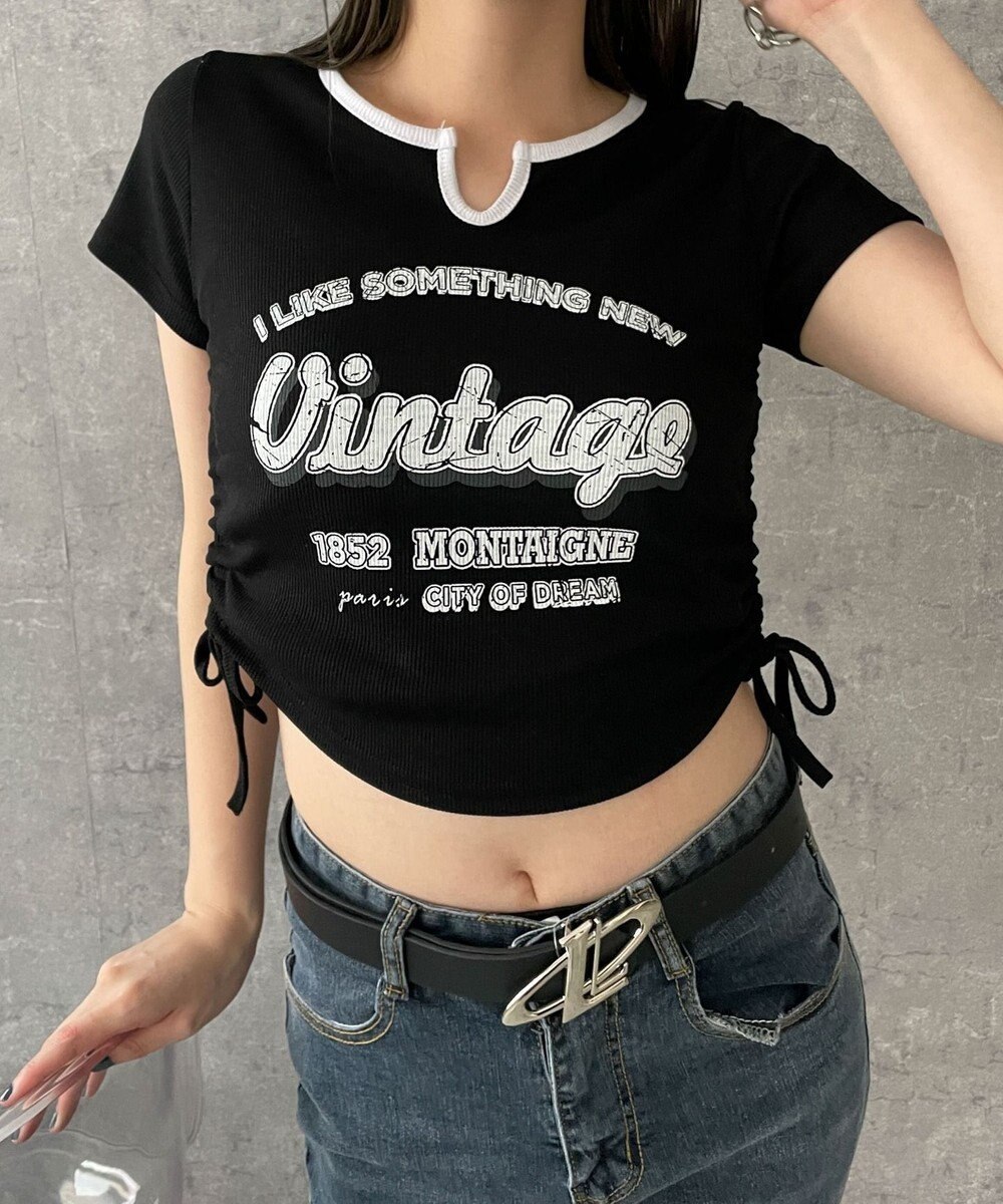 WEGO 配色サイドギャザーVネックT 