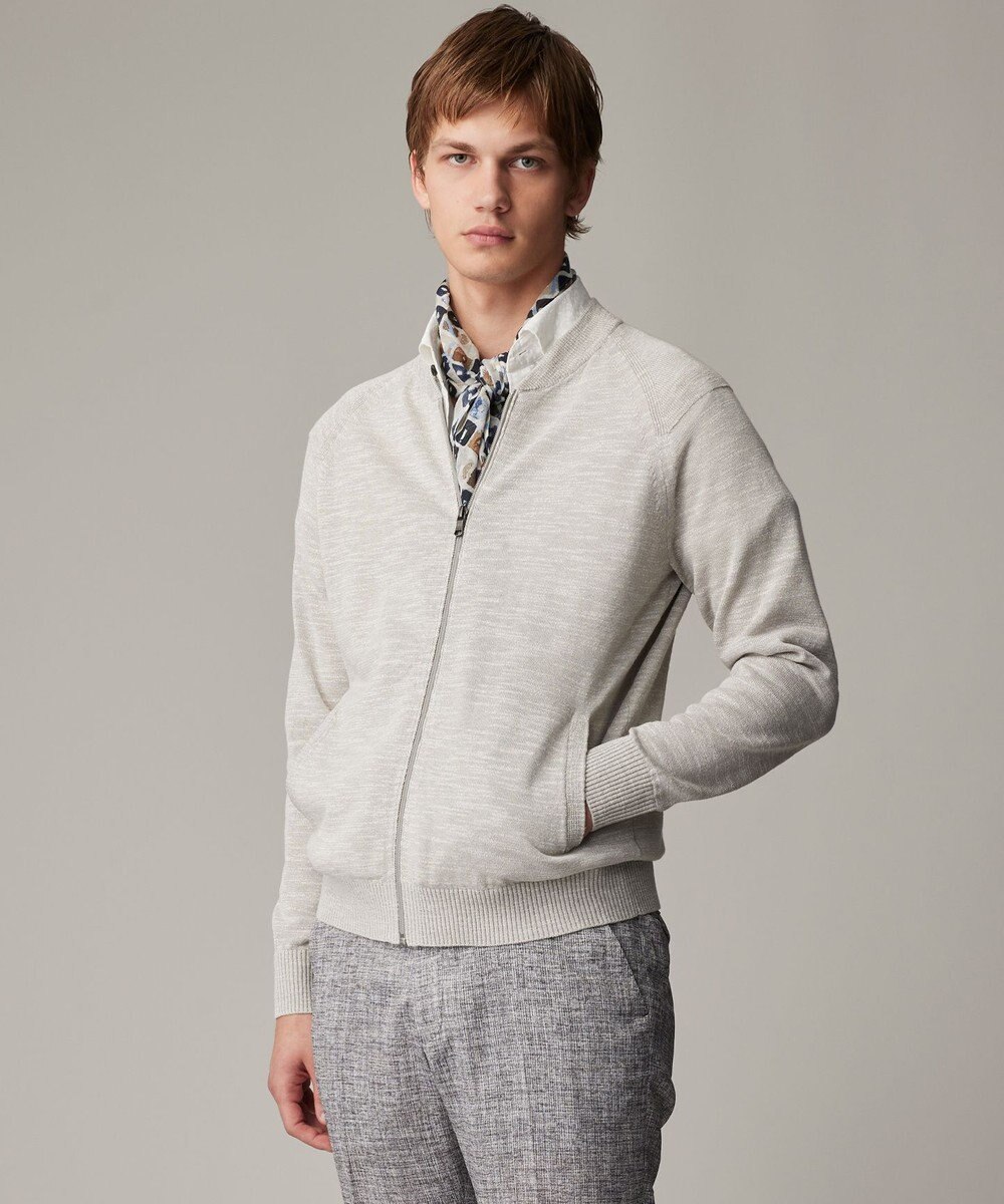 JOSEPH ABBOUD 【イタリア糸使用/清涼感/軽い/洗える/サスティナブル】スラブギマ ニット  ジップ ブルゾン 