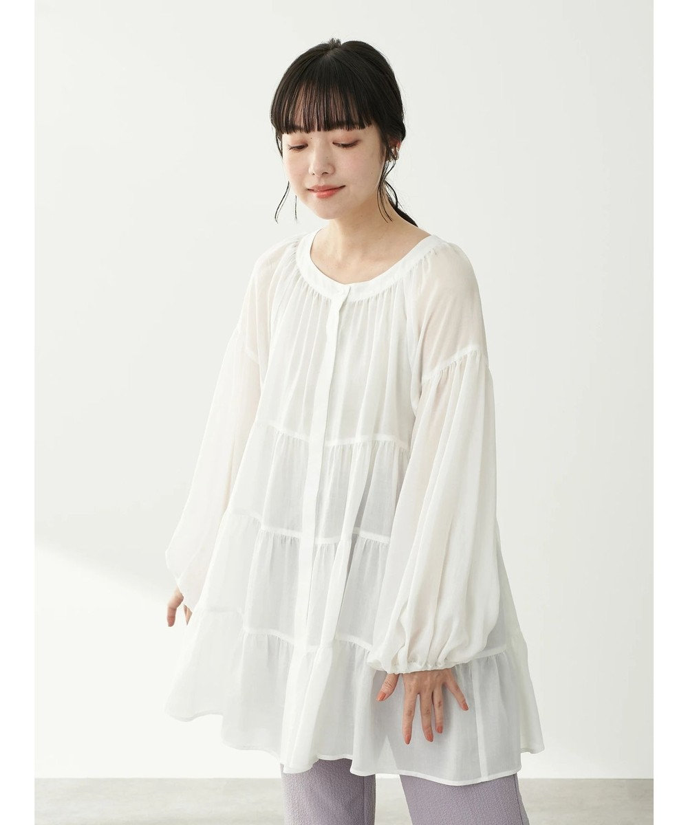 earth music&ecology 【WEB限定】ティアードシャツチュニック Off White