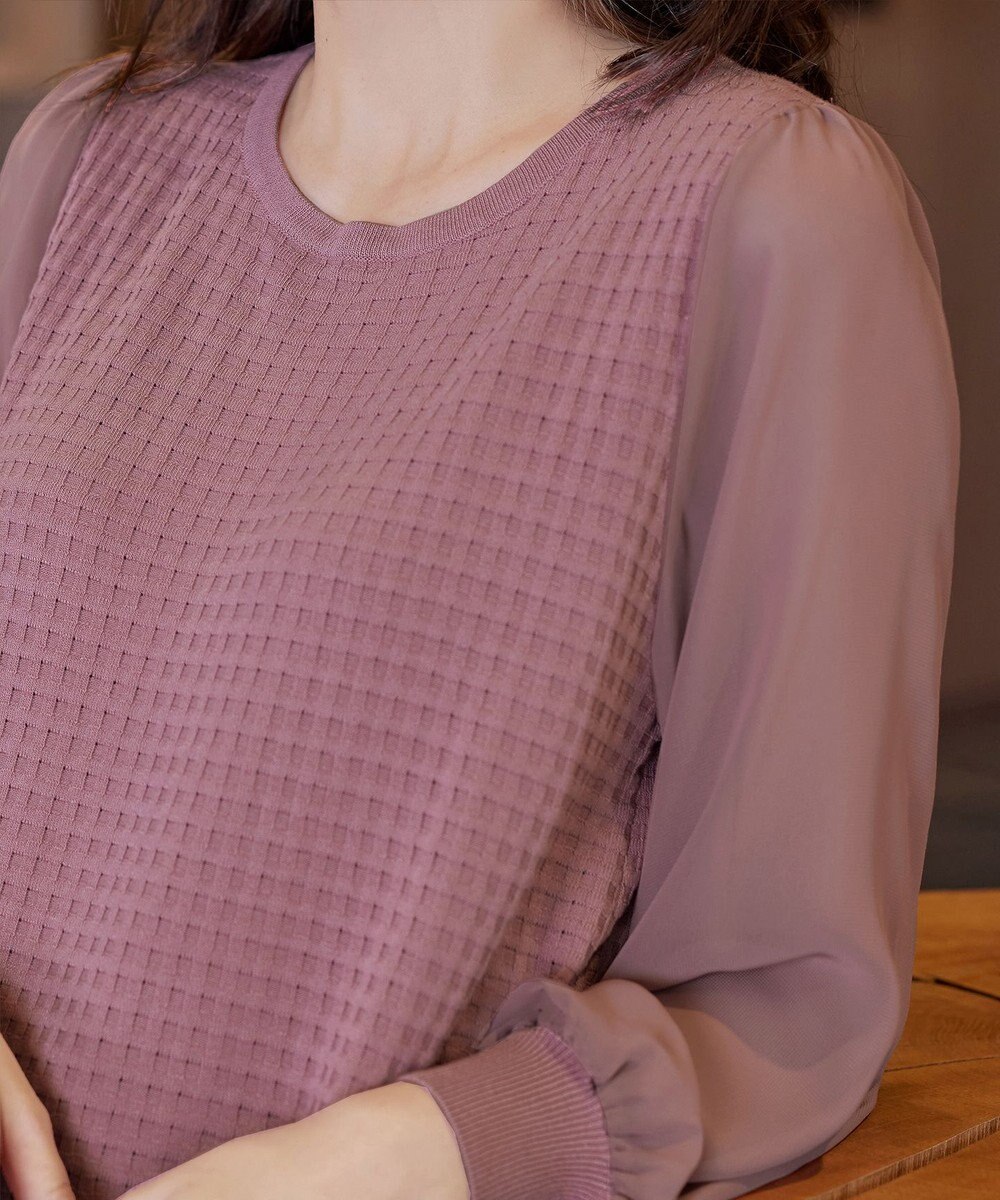 Tiaclasse L 【新色追加・洗える】シアーチェック柄ニットチュニック 