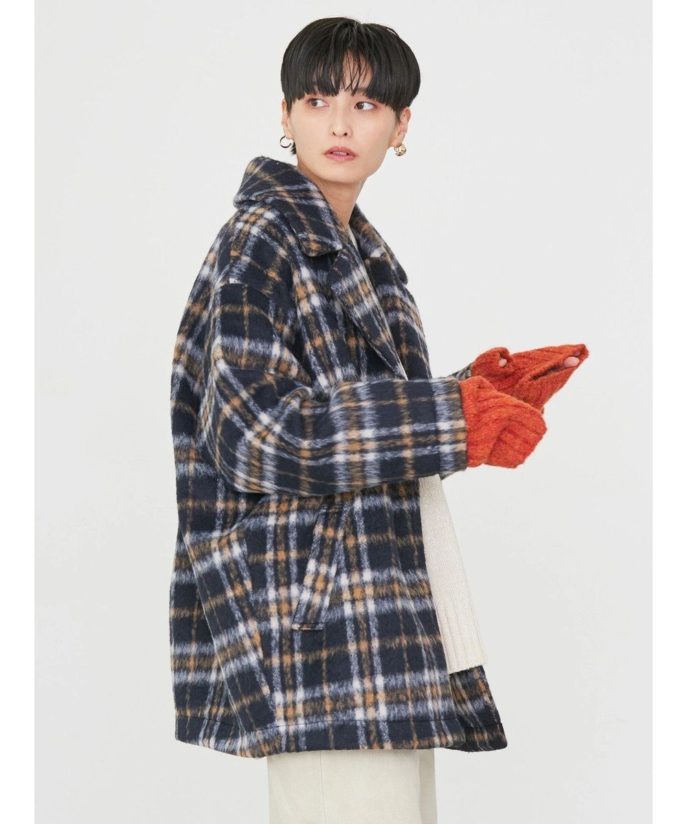 AMERICAN HOLIC チェックコクーンミディコート 