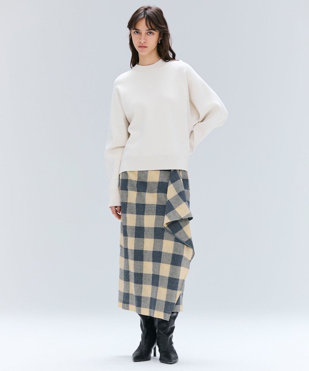 BEIGE， HOBBS / フェイクレザーポケットウールチェックラップスカート 