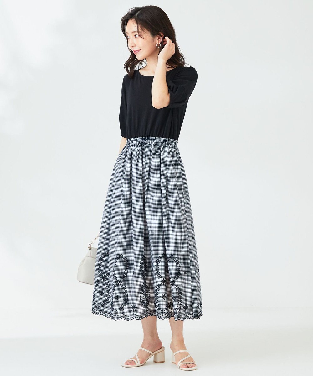 ANY SIS 【洗える】エンブロイダリーコンビ ワンピース 