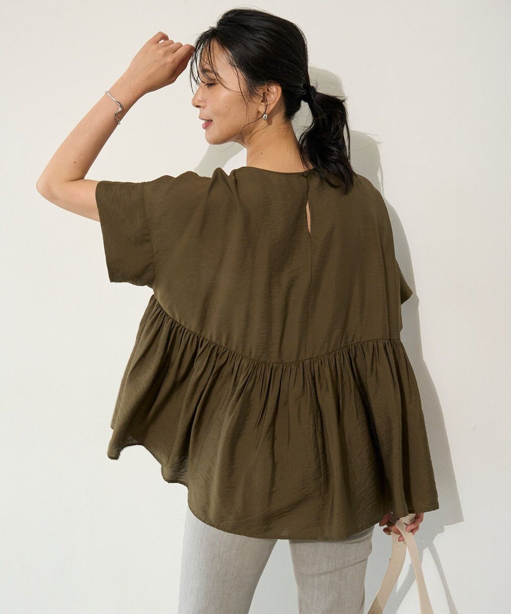 UNFILO ヴィンテージシアー ギャザーペプラムブラウス 