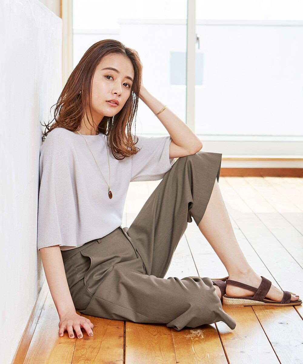 J.PRESS LADIES 【シワになりにくい】コットンフィッティーシャーク ワイドパンツ 