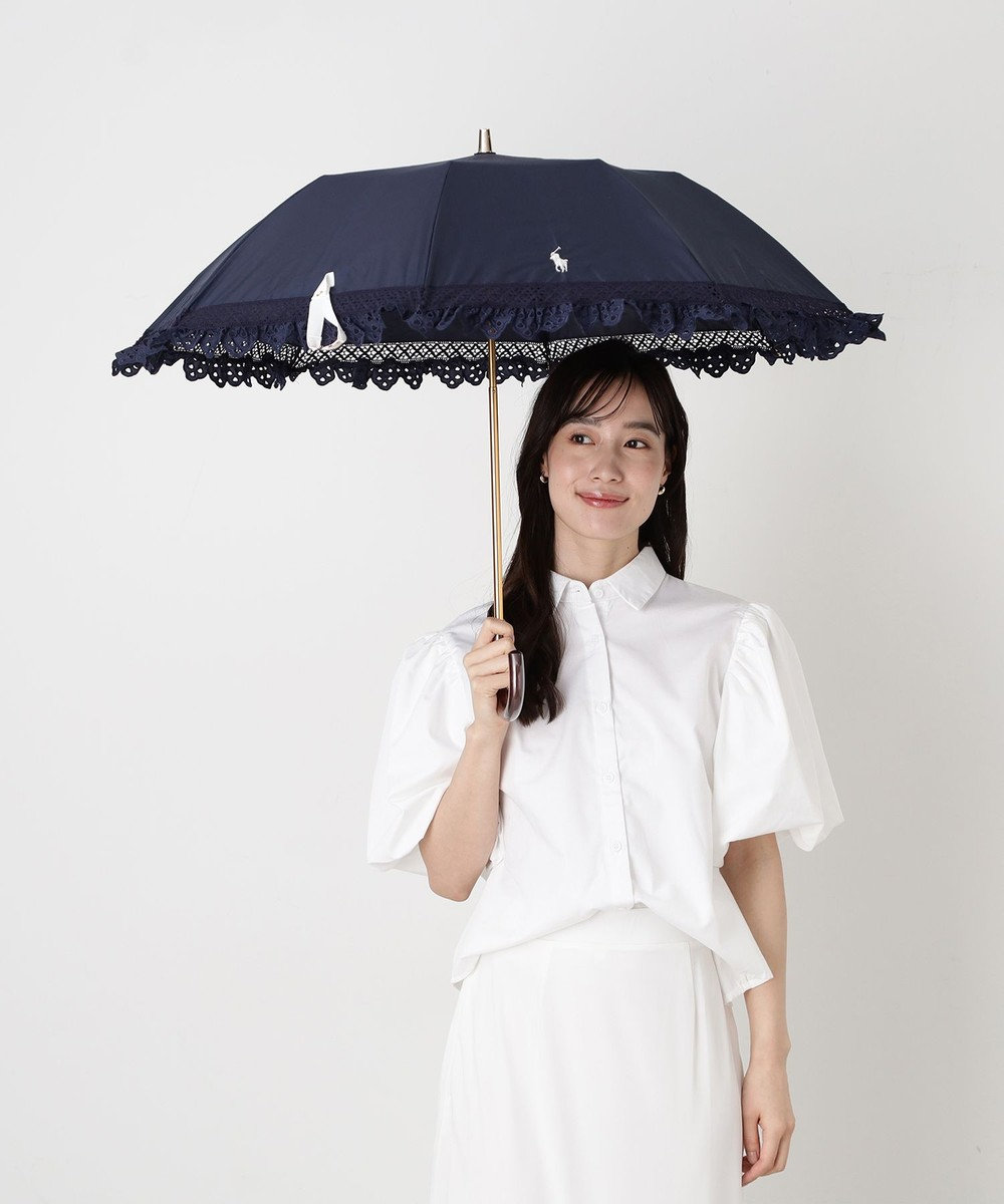 MOONBAT 【遮光/晴雨兼用日傘】POLO RALPH LAUREN(ポロ ラルフローレン) エンブフリル 折りたたみ傘 楽折 遮熱 UV 