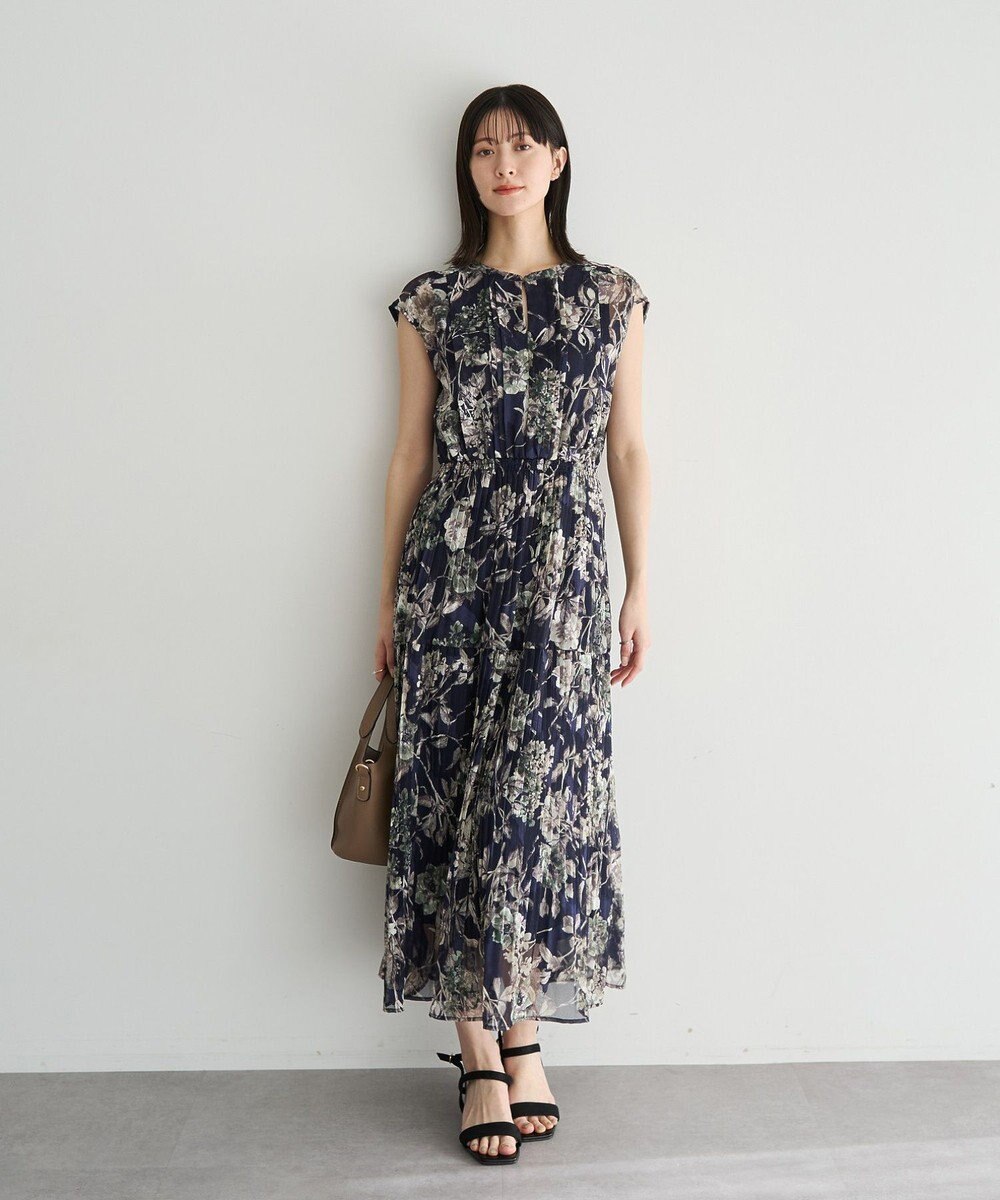 YECCA VECCA 【追加生産】フラワー柄シアープリーツワンピース 