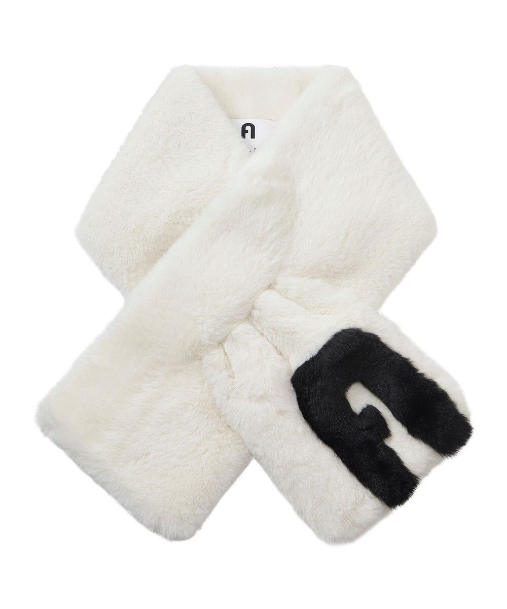 MOONBAT FURLA バイカラーロゴフェイクファーマフラー 