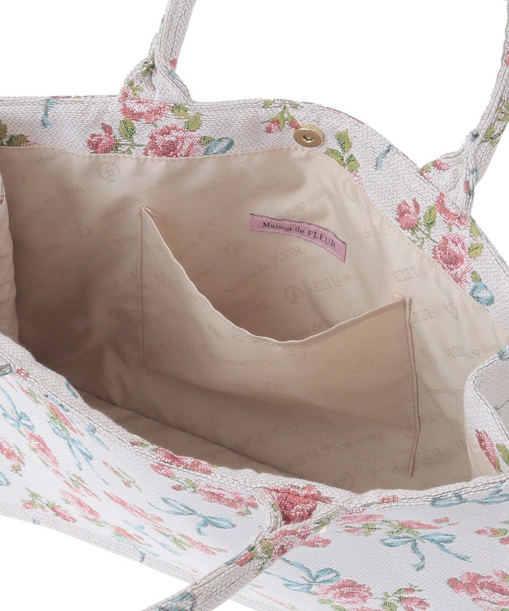 Maison de FLEUR ローズリボン柄ゴブランスクエアトートMバッグ 