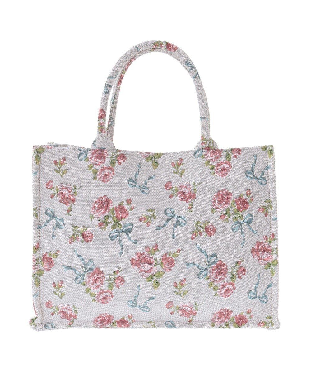 Maison de FLEUR ローズリボン柄ゴブランスクエアトートMバッグ 