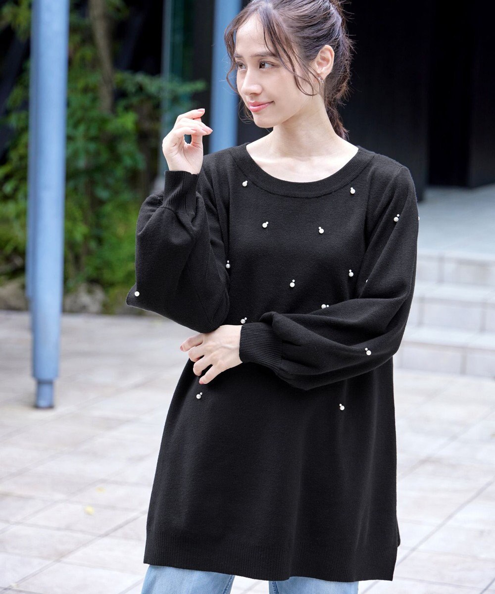 Tiaclasse 【洗える】パール付きニットチュニック 