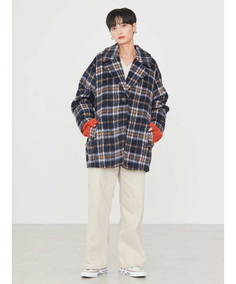 AMERICAN HOLIC チェックコクーンミディコート 