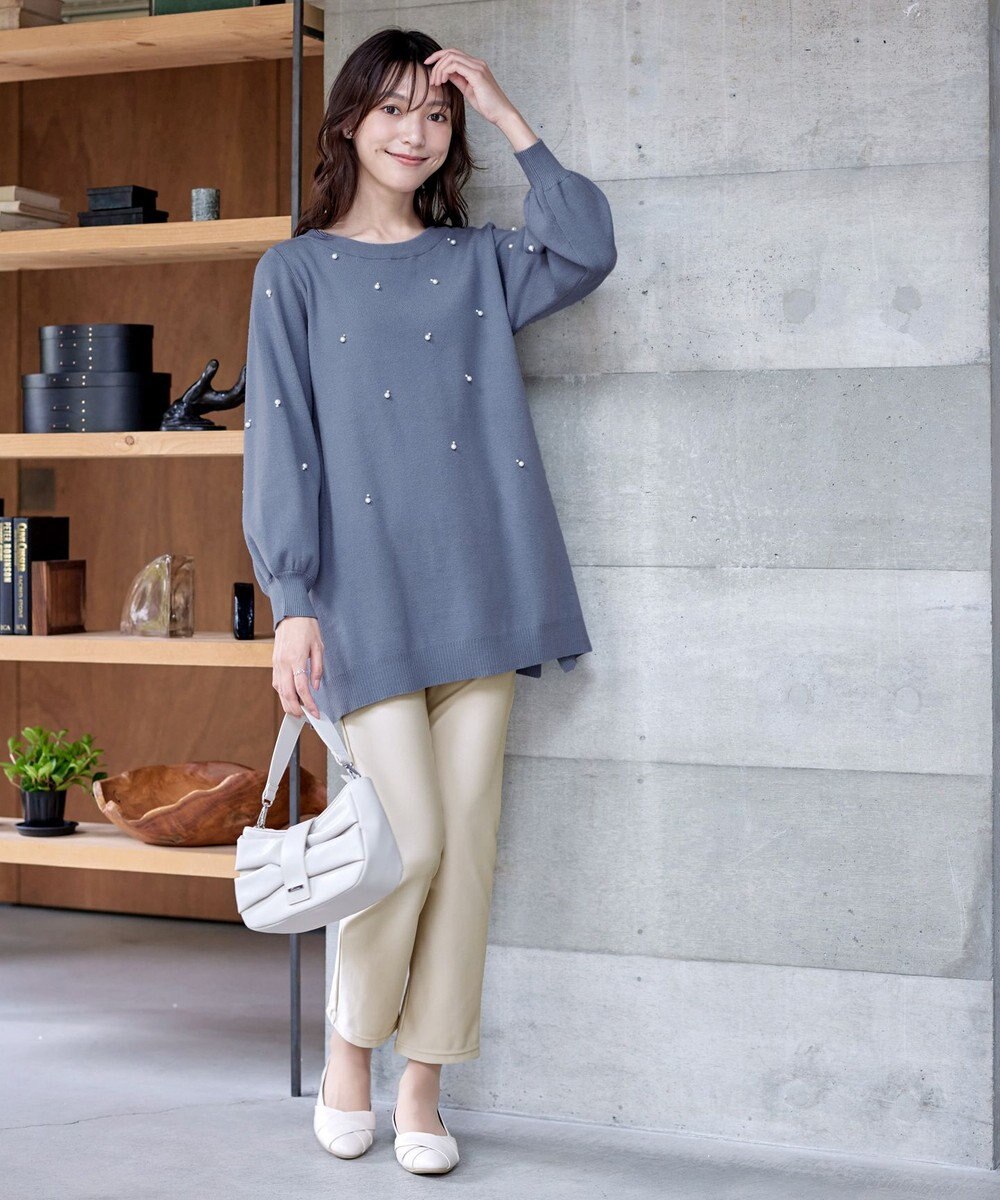 Tiaclasse L 【洗える】パール付きニットチュニック 