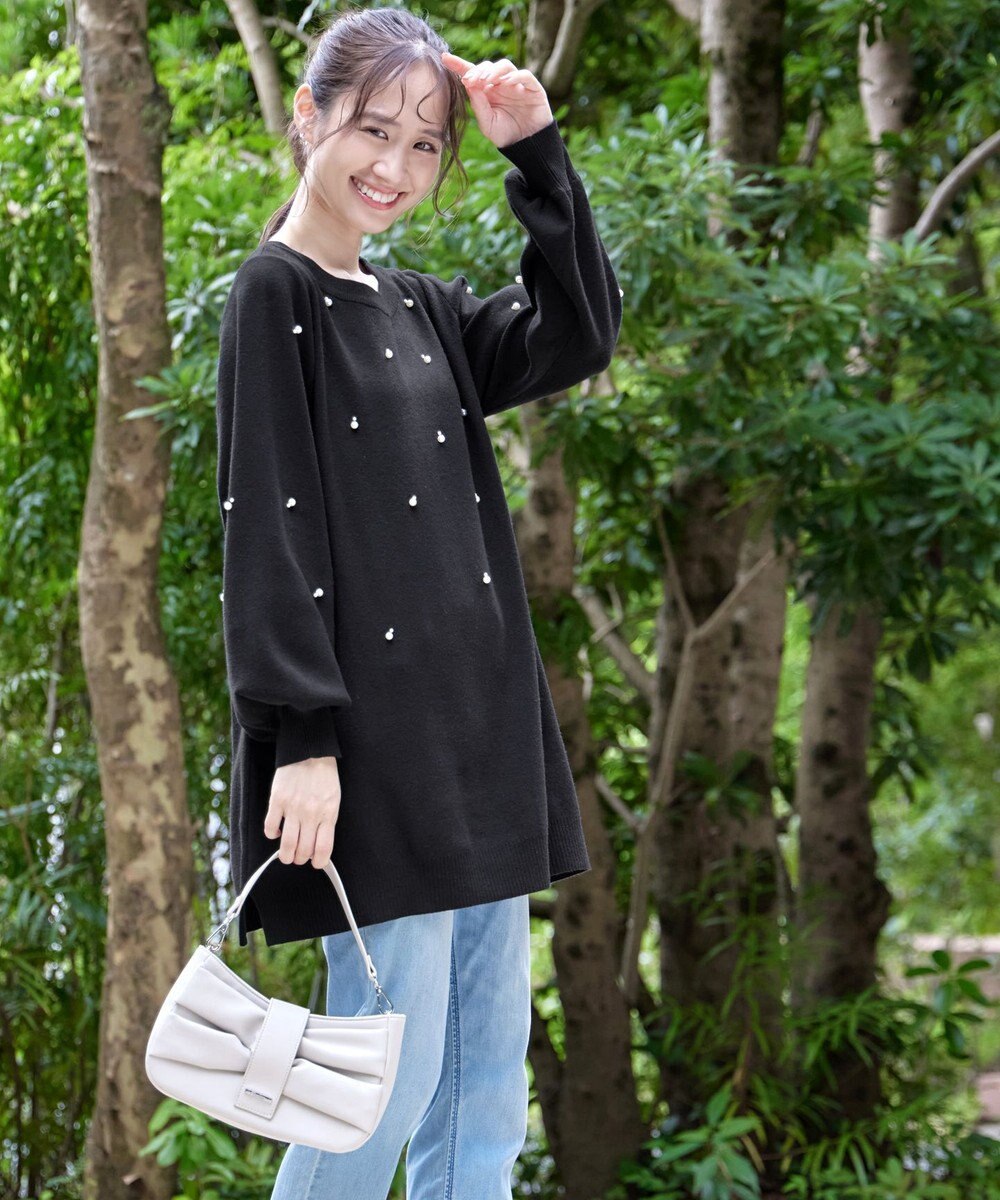 Tiaclasse 【洗える】パール付きニットチュニック 