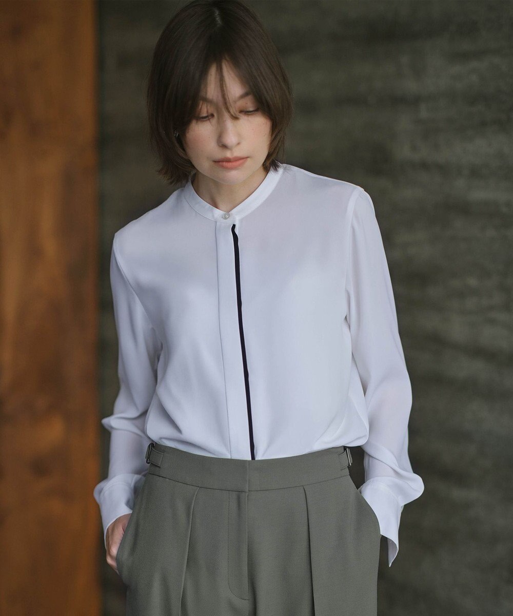 ICB L 【新色追加・WEB限定カラーあり・接触冷感・UVケア・速乾・洗える】BackSatinAmunzen バンドカラーブラウス 