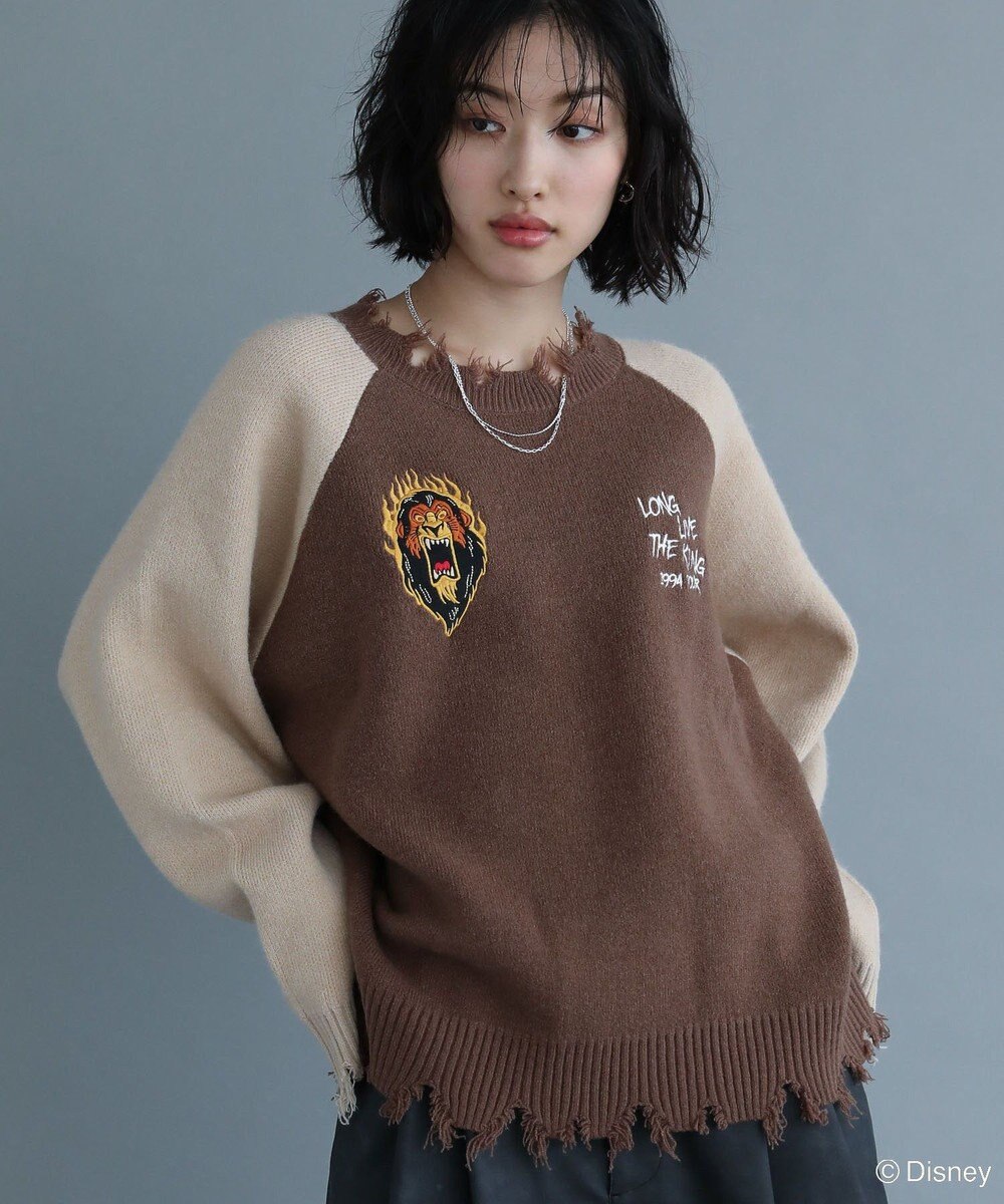 Green Parks VILLAINS/スカー/ダメージラグラン配色ニット 