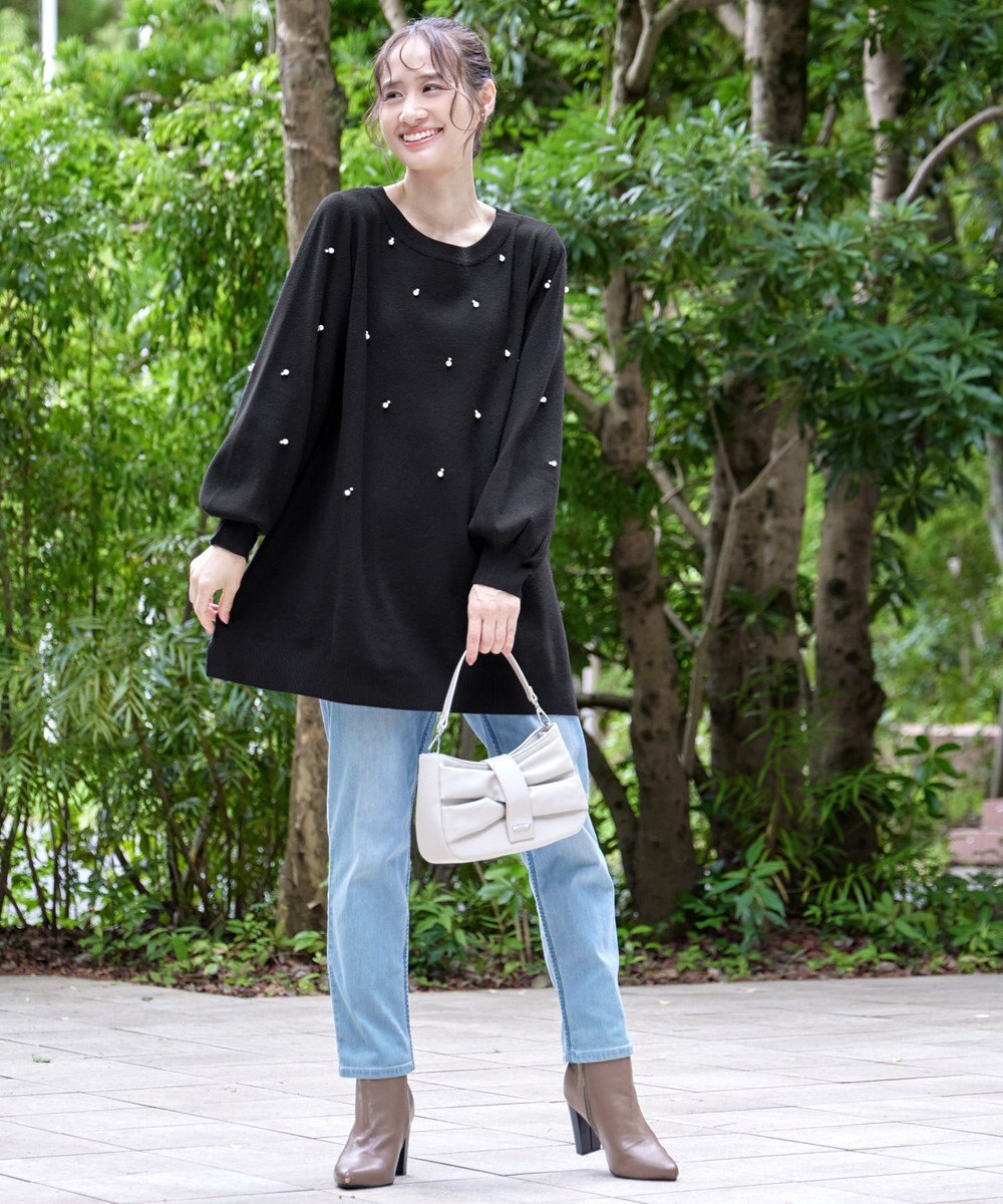Tiaclasse L 【洗える】パール付きニットチュニック 