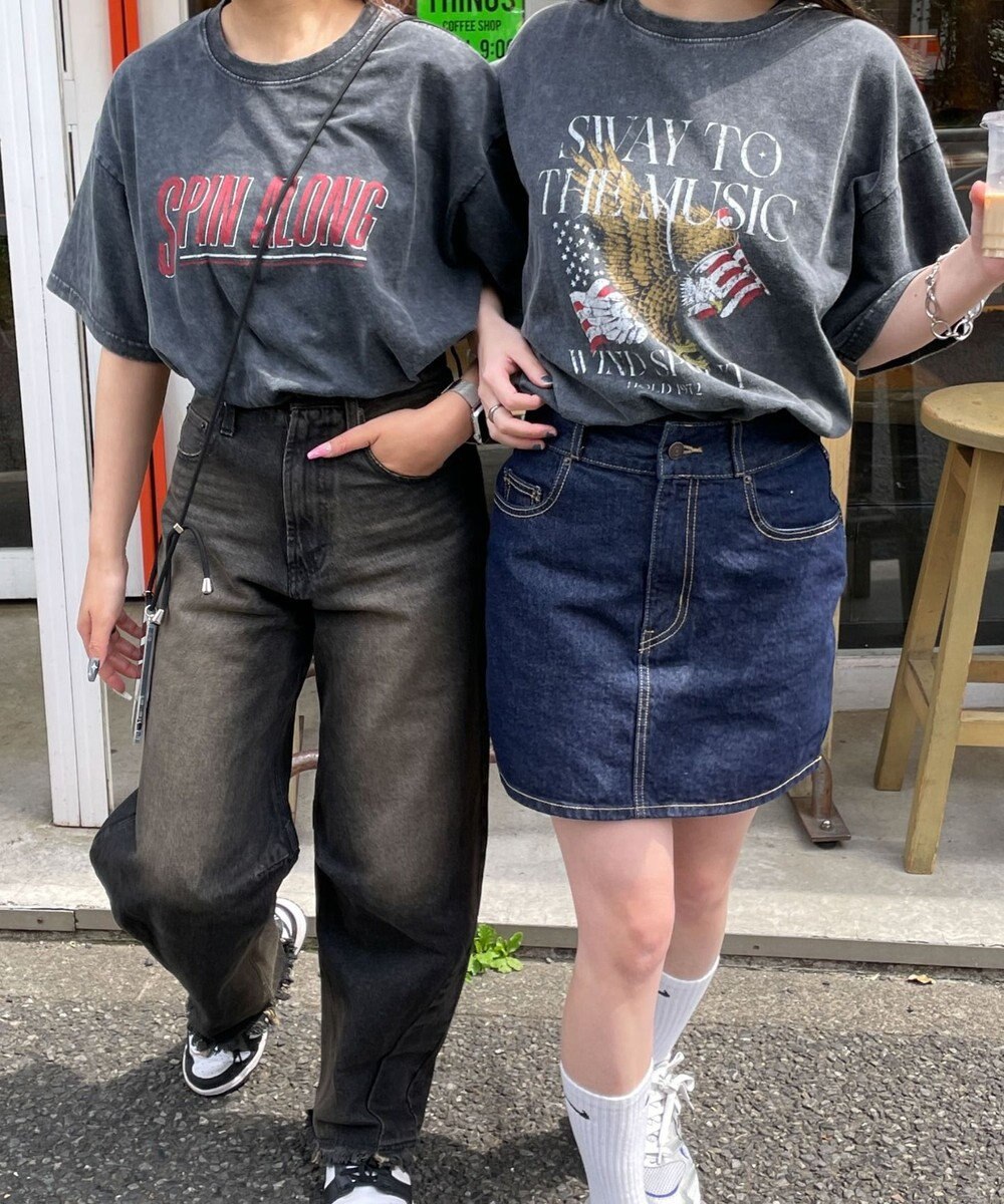 WEGO 【綿100%】ヴィンテージウォッシュグラフィックTシャツ 