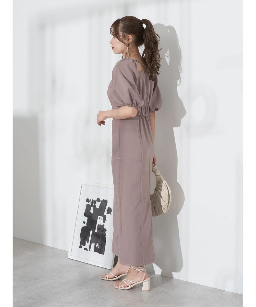 earth music&ecology 配色ステッチパフスリーブワンピース 