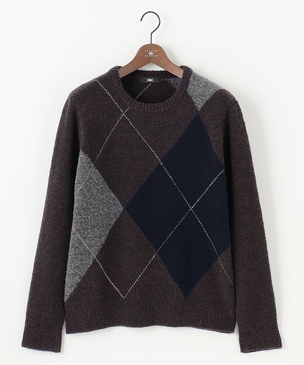 JOSEPH ABBOUD 【インポート素材/ソフトな肌触り/軽量】MOUSSE アーガイル クルーネック セーター 