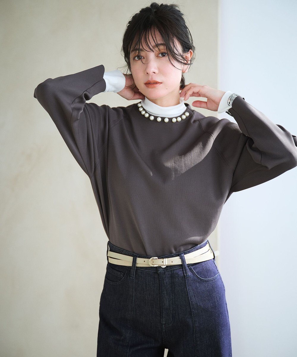 自由区 L 【洗える】ベアテレコボトルネック カットソー 