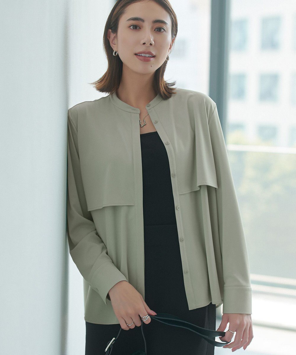 ICB 【洗える】イージージョーゼット バンドカラーカットソー 