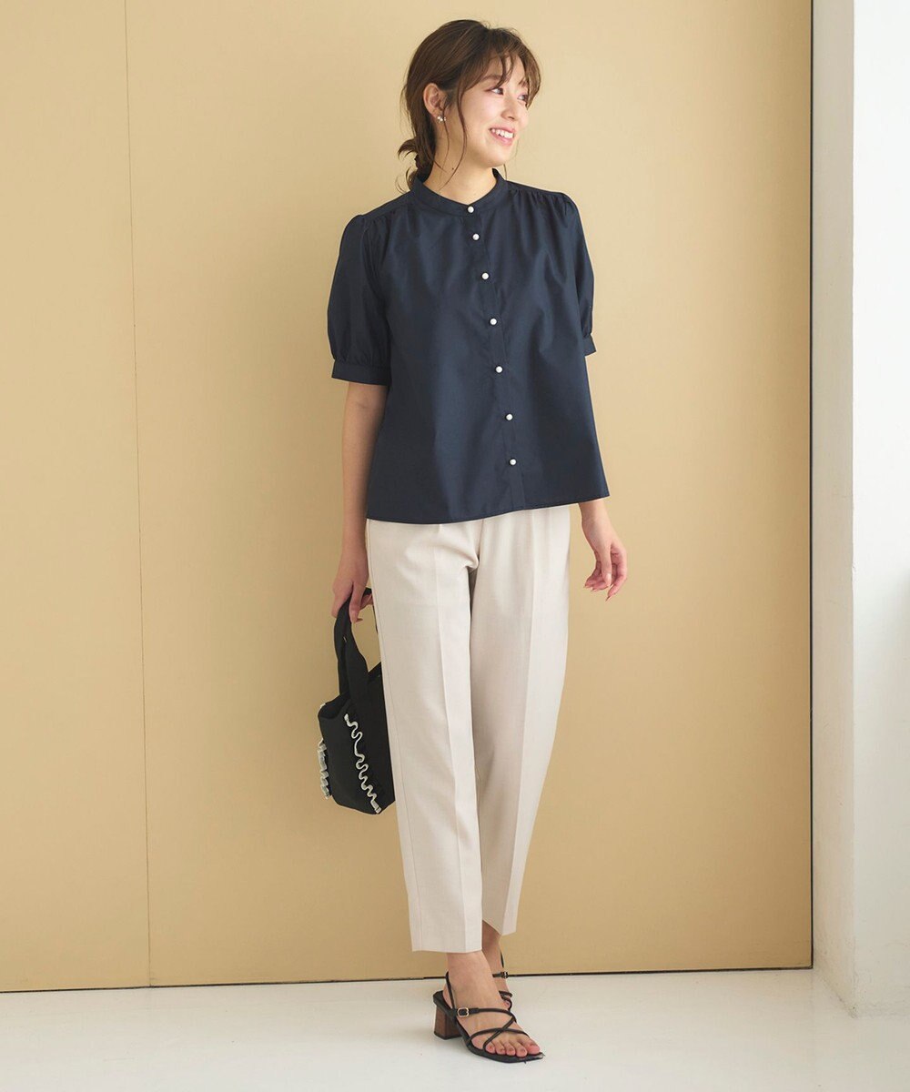 Feroux 【洗える】バンドカラーパールボタン ブラウス 