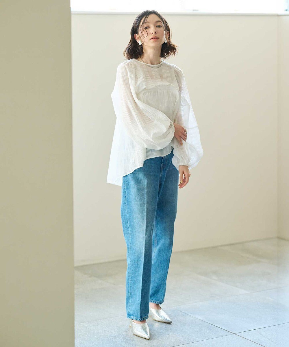 #Newans シアーチェックボリュームブラウス 