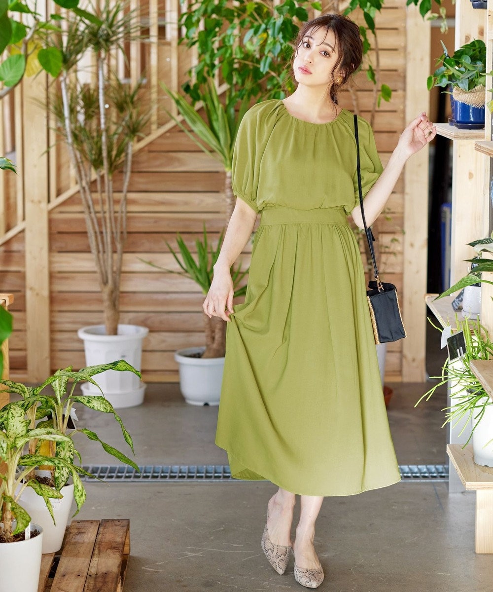 Tiaclasse 【洗える】麻調ギャザーワンピース 