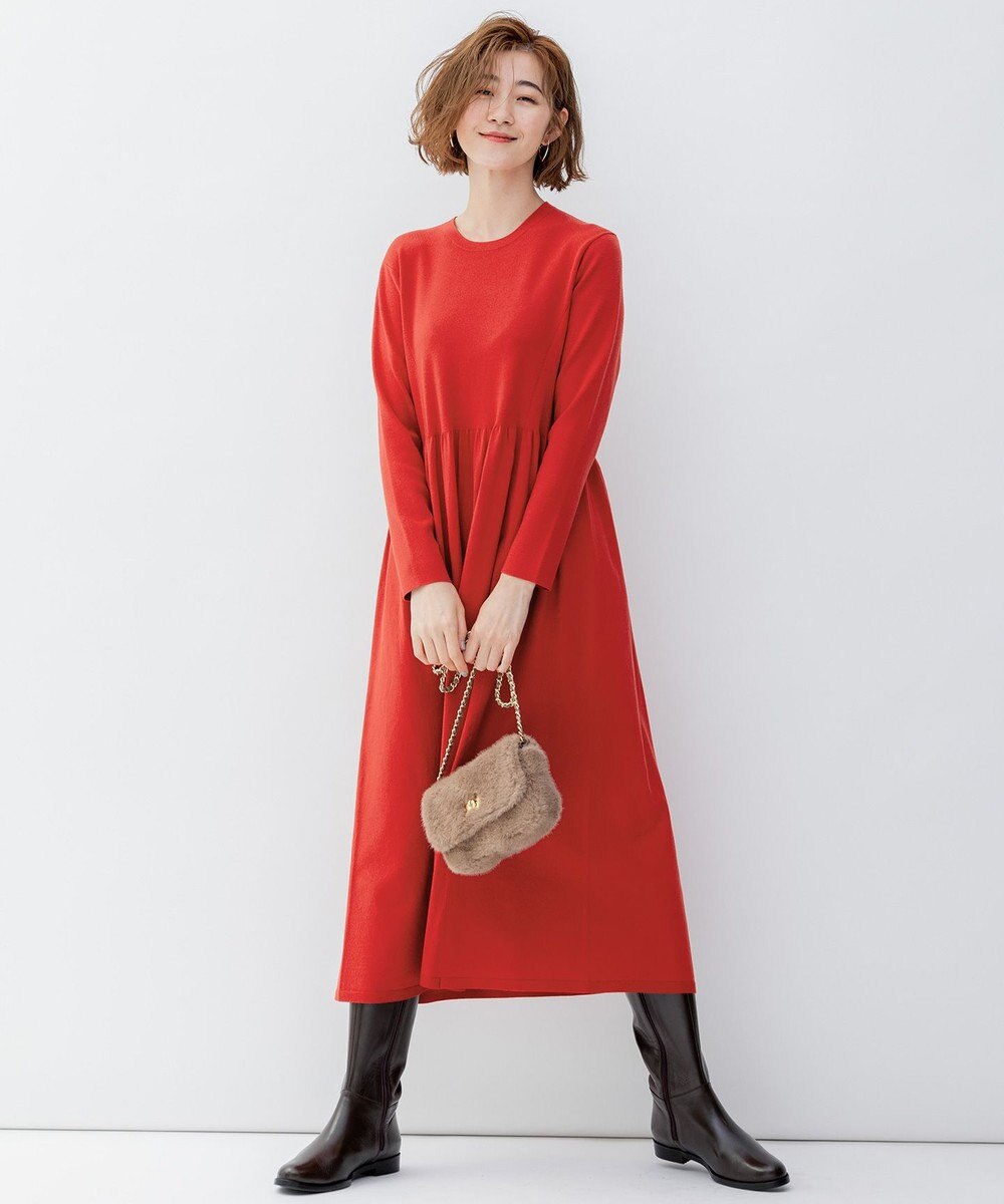 23区 【洗える】ヴィスコースストレッチ Aライン ニットワンピース 