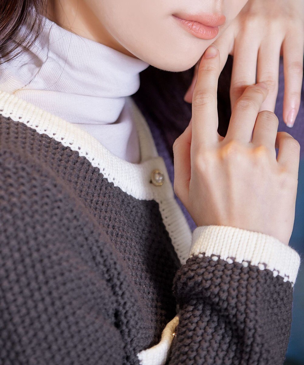 Tiaclasse 【洗える】ミドル丈配色ノーカラーニットジャケット 