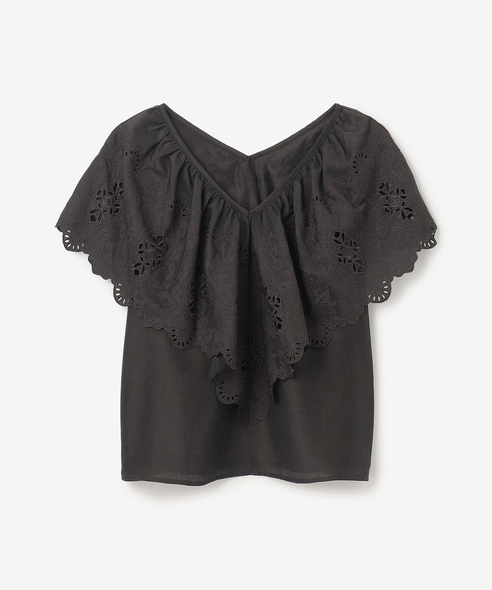 GRACE CONTINENTAL 刺繍ラッフルカラーノースリーブ トップ 