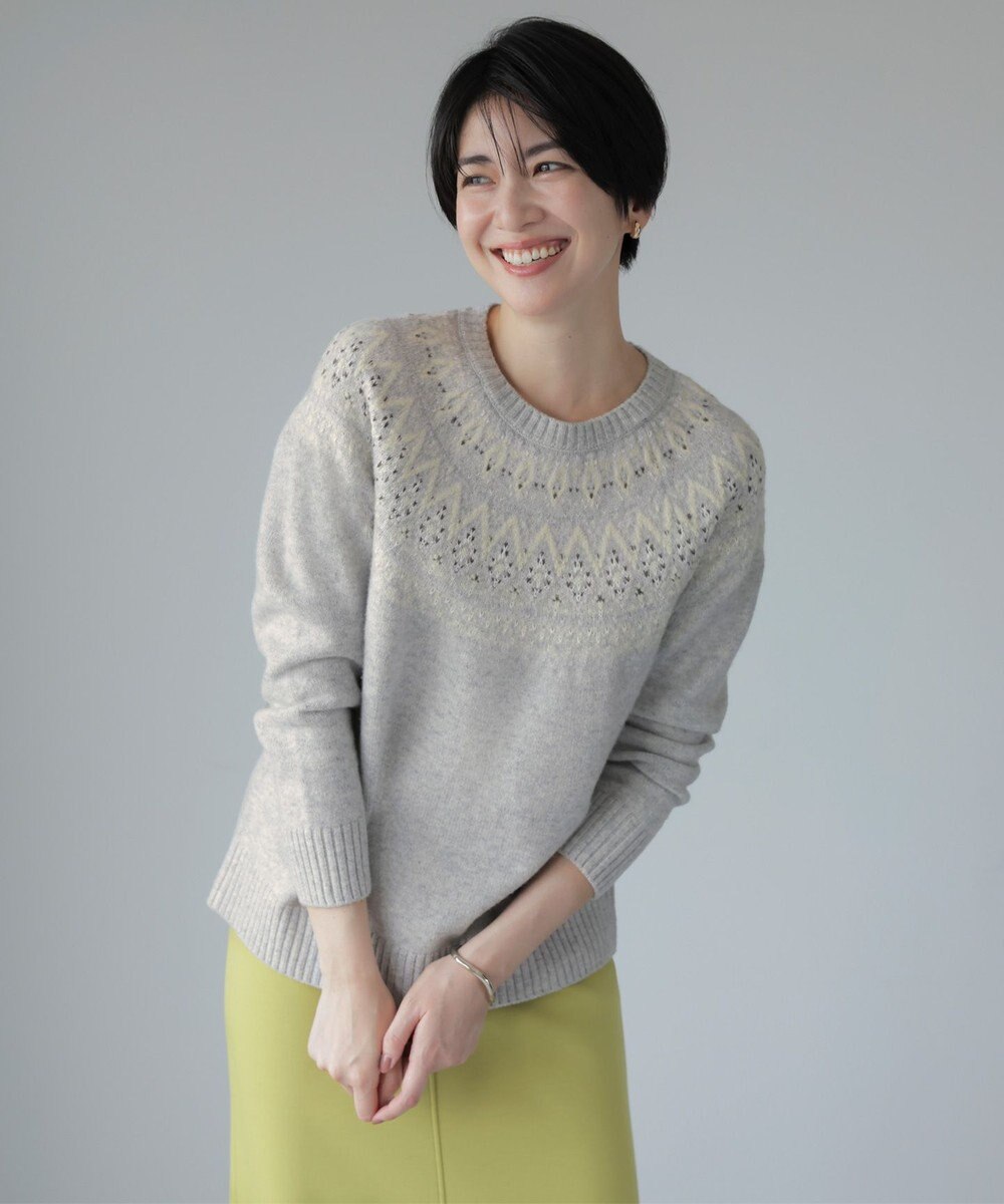 J.PRESS LADIES 【WEB限定カラーあり・洗える】FAIR ISLE ラウンドネック ニット 