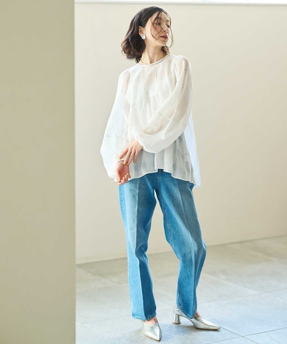 #Newans シアーチェックボリュームブラウス 