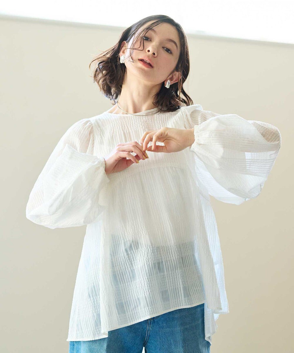 #Newans シアーチェックボリュームブラウス 