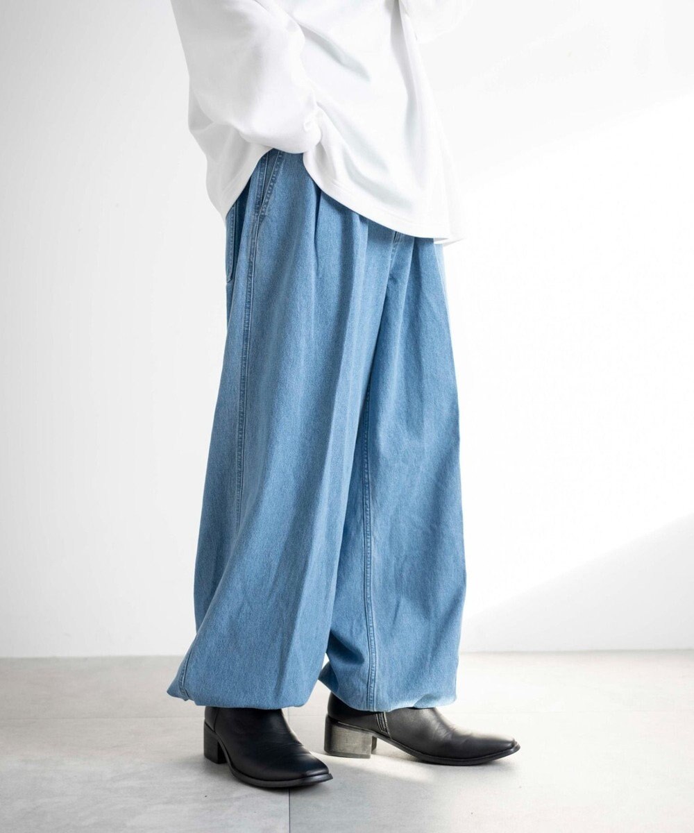 WEGO 【ウエストゴム】スーパーバギーデニムスラックス 