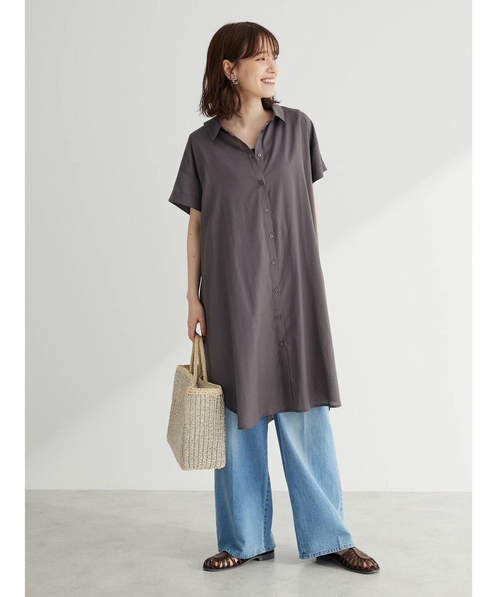 Green Parks ミディ丈半袖シャツワンピース 