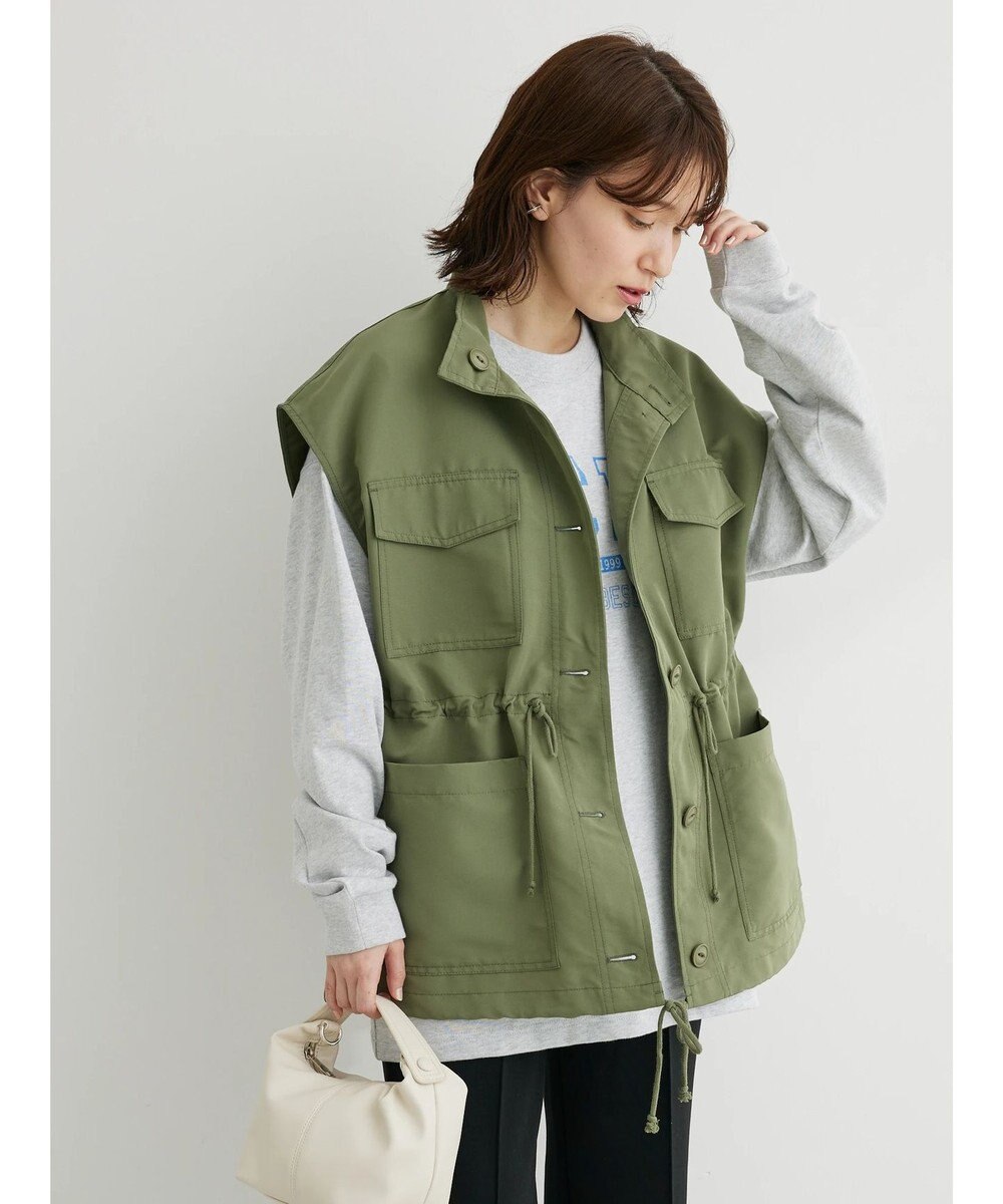 Green Parks ・ＥＬＥＮＣＡＲＥ　ＤＵＥスタンドカラーミリタリーベスト 