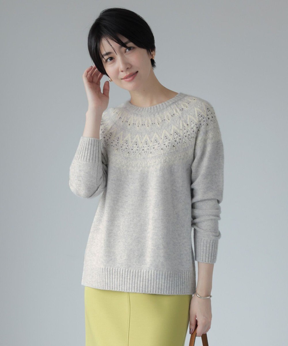 J.PRESS LADIES 【WEB限定カラーあり・洗える】FAIR ISLE ラウンドネック ニット グレー系