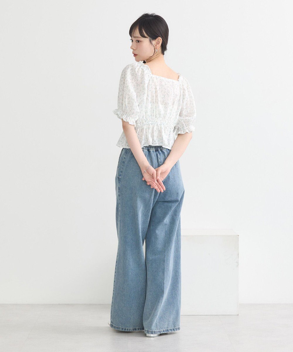 earth music&ecology フラワー刺繍フリルヘムブラウス 