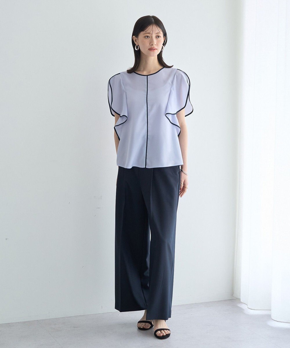 YECCA VECCA 配色ラッフルスリーブブラウス 
