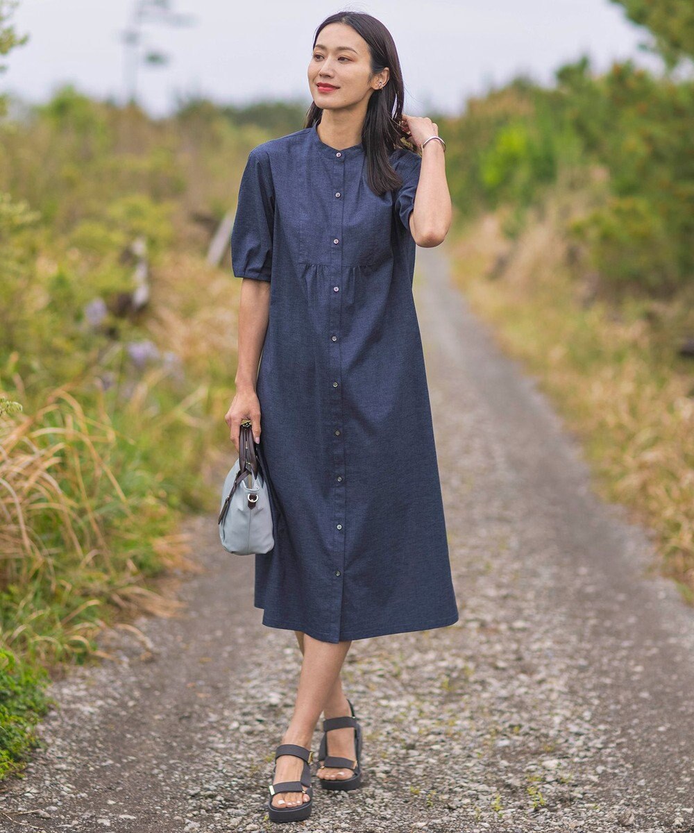 J.PRESS LADIES 【洗える】麻ポリエステルストレッチ ワンピース 