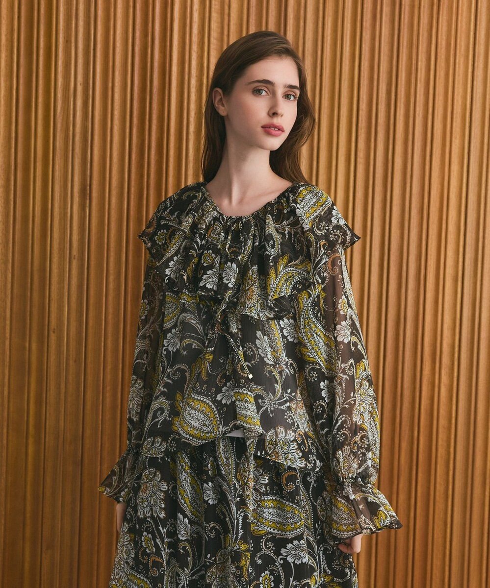 GRACE CONTINENTAL ラメストライププリントブラウス 