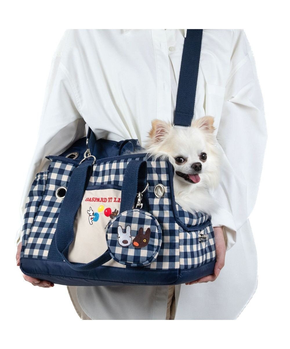 PET PARADISE リサとガスパール ギンガムキャリーバッグ  《紺》S 超小型犬 約1.5～4㎏ 
