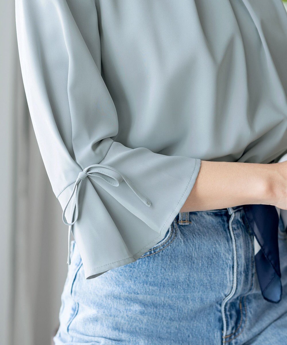 Tiaclasse 【洗える】リボン付きタックフレア袖ブラウス 