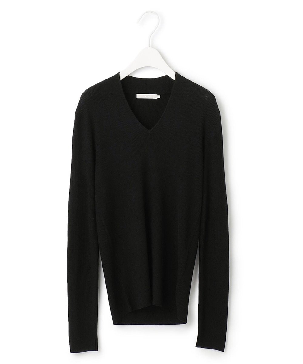 ICB 【洗える】エクストラファインメリノリブ Vネックニット 