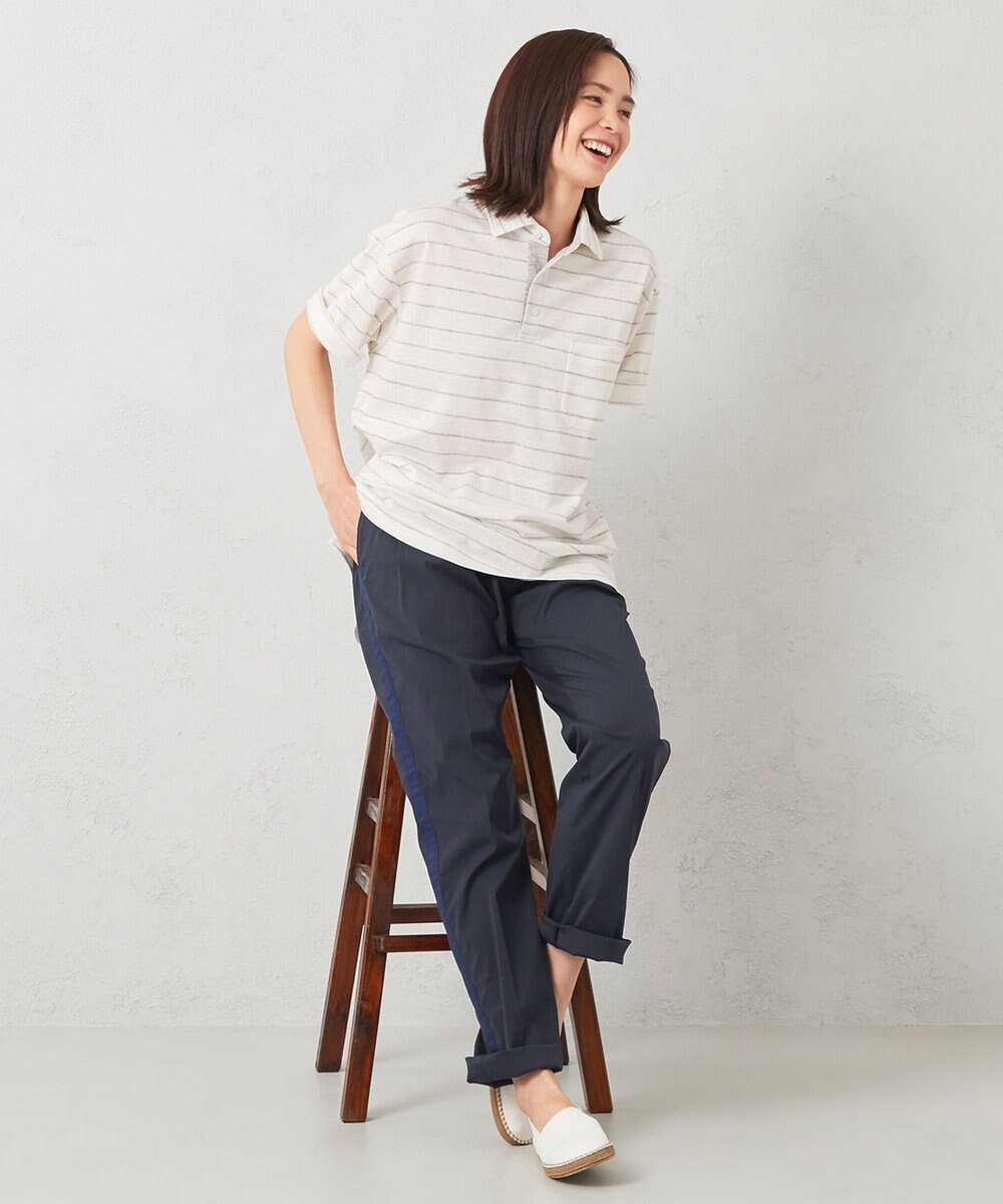 JOSEPH ABBOUD MOUNTAIN 【SPACE／UNISEX】クイックドライ リネンハニカムボーダーポロシャツ 